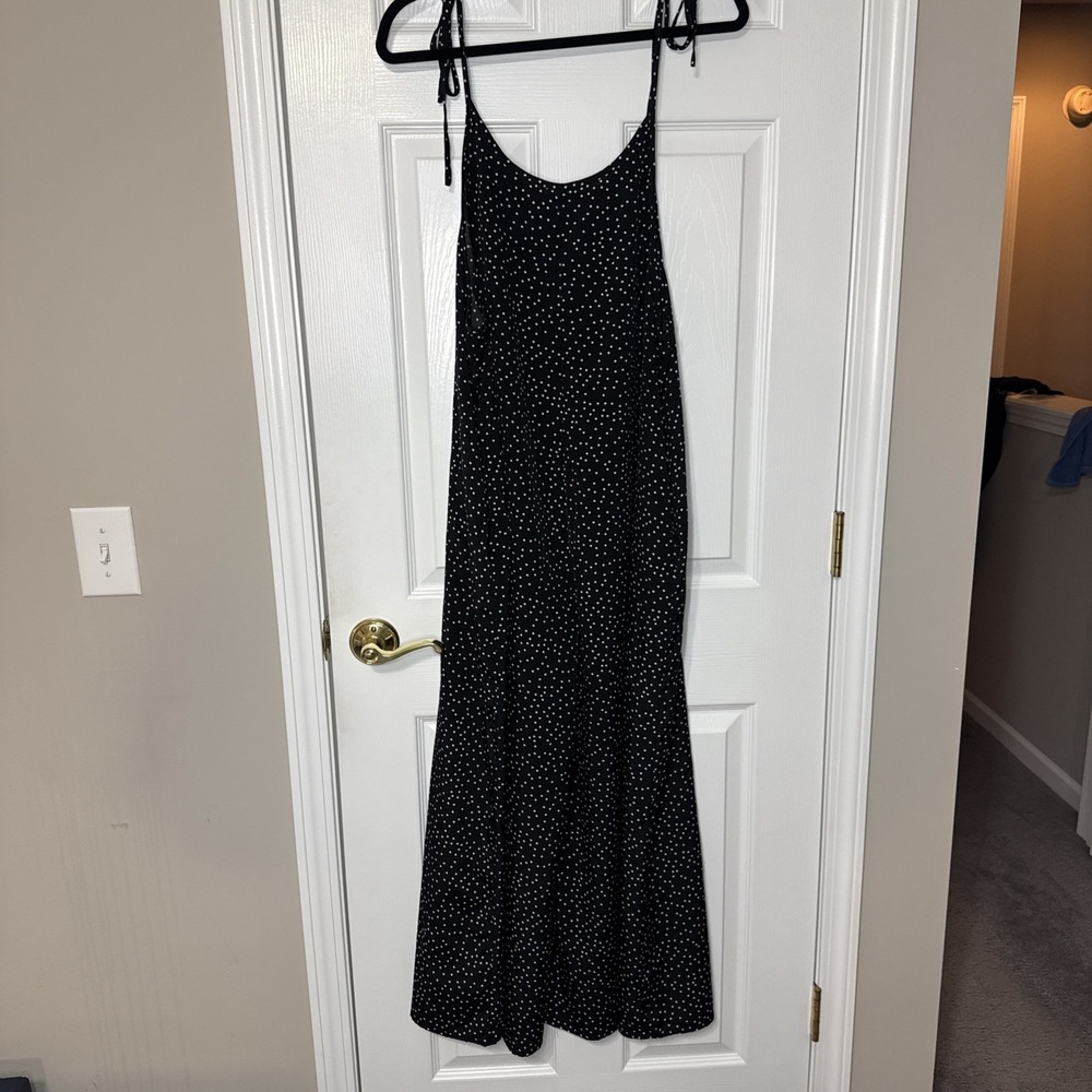 Hapsho Black White Polka Dot Midi Romper Tie Shoulder Straps Size L 8/10